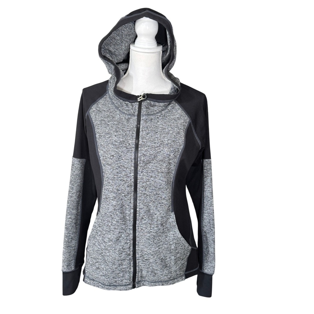XCVI Womens Full Zip Hoodie Heather Grey Black Colorblock Thumbhole Jacket Large